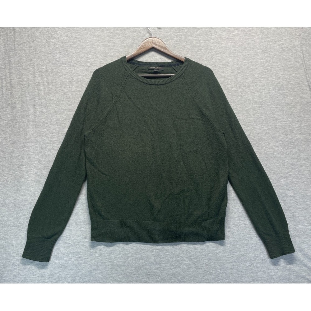 Banana Republic Sweater Mens Large Green Viscose Knit Raglan Sleeve Ribbed Trim